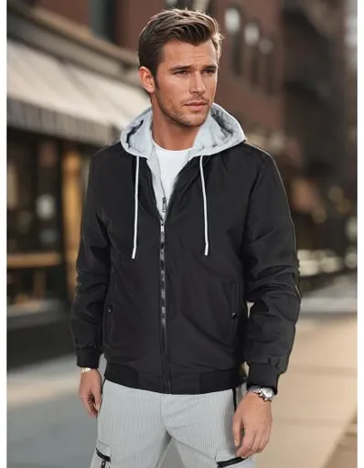 Pánská bunda bomberka s kapucí černá