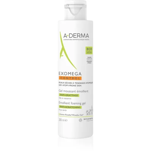 A-Derma Exomega Control Emollient Foaming gel zvláčňující pěnivý gel pro suchou až atopickou pleť 200 ml