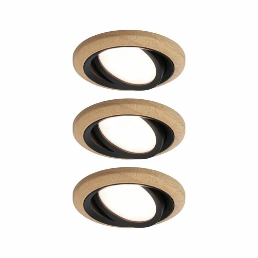 PAULMANN LED vestavné svítidlo Lanati 3ks sada kruhové 84mm 30° Coin 3x6W 230V 2700K dub/černá mat