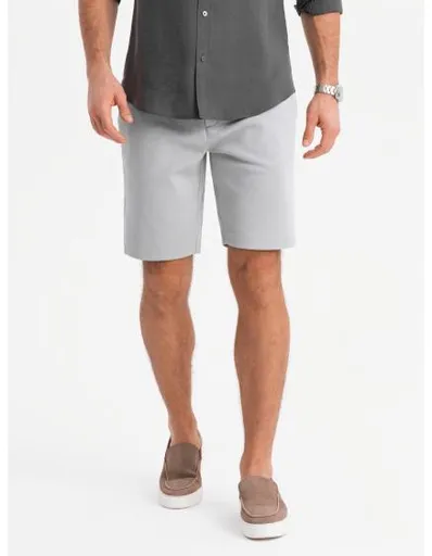 Pánské krátké šortky SLIM FIT ze strukturovaného melanžového úpletu - černé V2 OM-SRCS-0166