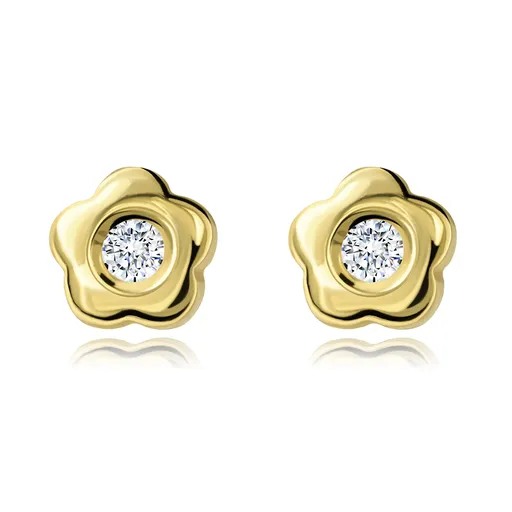 Zlaté náušnice 14K květy s diamanty