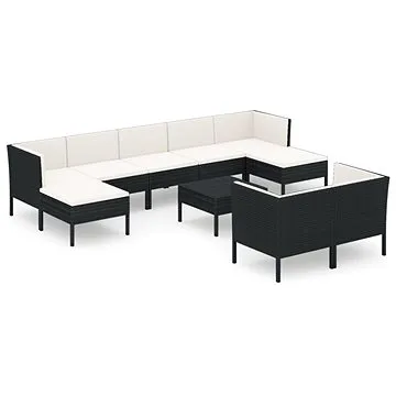 10dílná zahradní sedací souprava s poduškami polyratan černá, 3094576 (3094576)