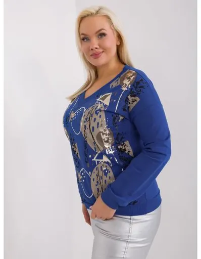 Dámská halenka plus size s dlouhými rukávy AWI kobaltová