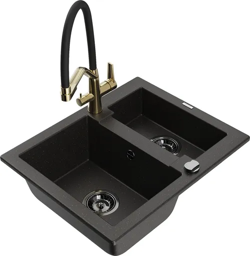 MEXEN/S Carlos granitový dřez 1.5 včetně baterie Duo, černá/zlatá metalik 6518-75-671701-57-B