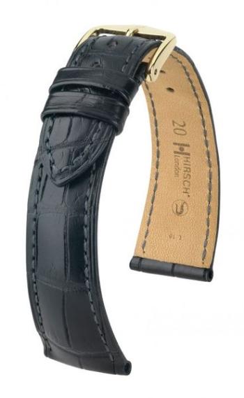 Řemínek Hirsch London Alligator - černý, mat - 19 mm - L – Standardní délka (doporučujeme) - 14 mm - Zlatá