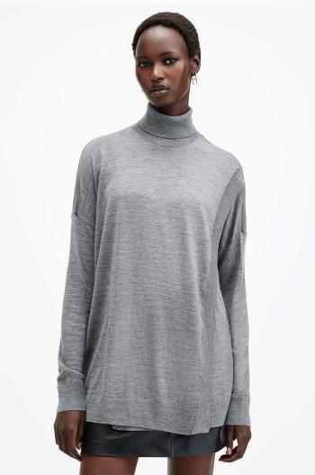 Vlněný svetr AllSaints BERN WRAP JUMPER dámský, šedá barva, s golfem, W028KB