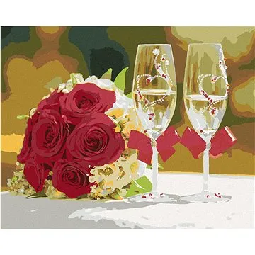 Zuty - Malování podle čísel - DVĚ SKLENIČKY A RŮŽE, 80x100 cm, vypnuté plátno na rám (HRAmmb10613nad)