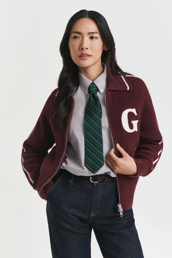 KARDIGÁN GANT VARSITY ZIP CARDIGAN PLUM WINE