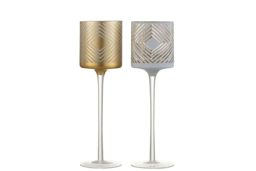 Skleněné svícny Rhombus šedý a zlatý na čajovou svíčku  na nožičkach  - 9*9*30 cm J-Line by Jolipa