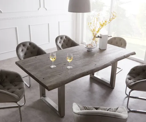 Jídelní stůl Edge 200x100 XL akácie platina nerezová ocel