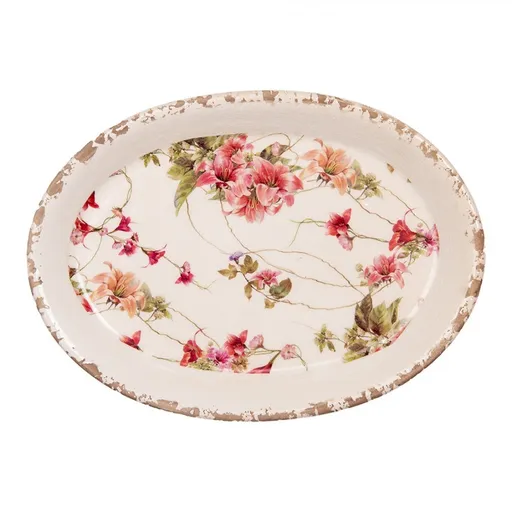 Keramický oválný podnos s květy Lilie - 25*18*3 cm Clayre & Eef