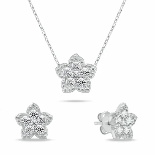 Brilio Silver Květinový set stříbrných šperků se zirkony SET286W (náhrdelník, náušnice)