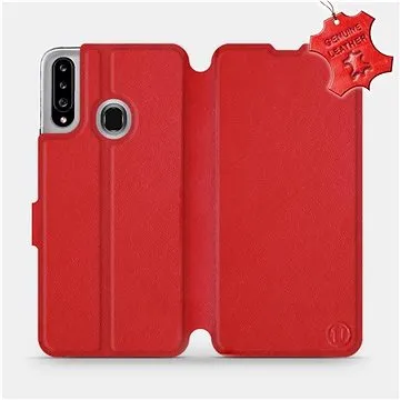 Flipové pouzdro na mobil Samsung Galaxy A20S - Červené - kožené -   Red Leather (5903516398478)