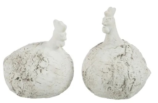 2 ks šedá antik dekorativní soška slepička a kohoutek - 17*17*23 cm 75023