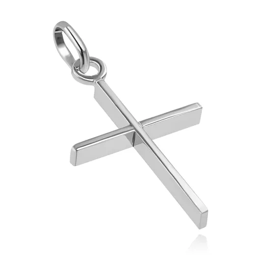 Přívěsek v bílém 14K zlatě - lesklý úzký kříž s vysokými stěnami