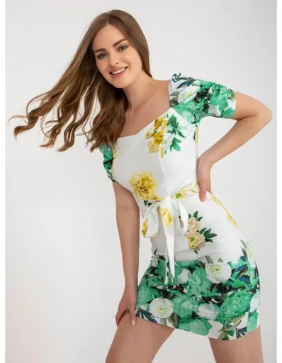 Dámské šaty květinové mini koktejlové EUGENIA bílé a zelené