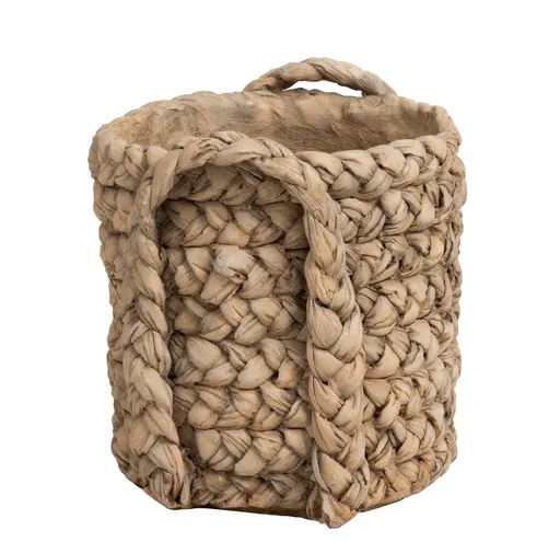 Hnědý cementový květináč s pleteným vzorem z listů Leavia - 20*22*21cm J-Line by Jolipa