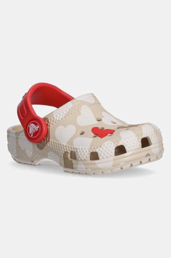 Dětské pantofle Crocs CLASSIC HEART PRINT CLOG béžová barva, 206832