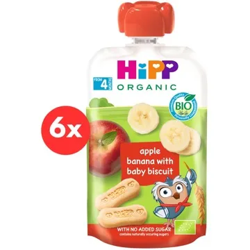HiPP BIO Hippies kapsička Jablko-Banán-Baby sušenky 6×100 g (9062300433729)