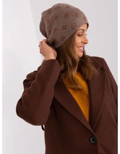 Dámská zimní čepice s kamínky ENDIA hnědá