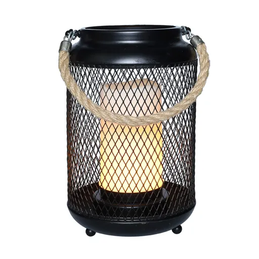 Solight kovová lucerna s LED svíčkou, teplá bílá, 3xAA, černá, 20cm WO3101