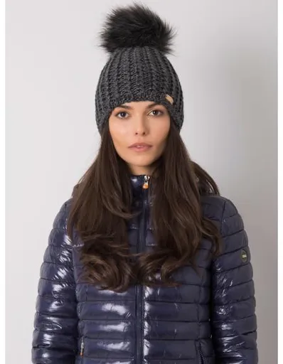 Dámská čepice s bambulí tmavě šedá