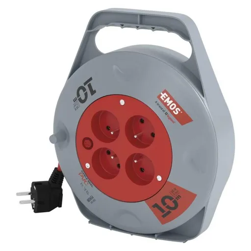 EMOS Prodlužovací kabel na bubnu 10 m / 4 zásuvky / červený / PVC / 230 V / 1 mm2 P19410N