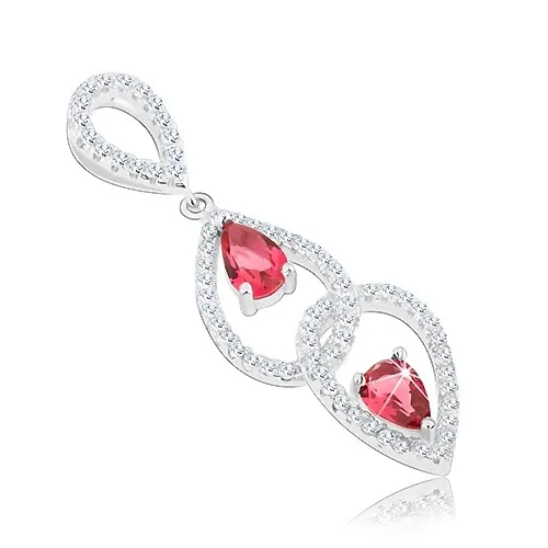 Přívěsek, stříbro 925, slzičkovité obrysy zdobené čirými a růžovými zirkony