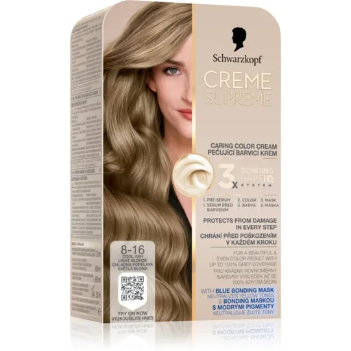 Schwarzkopf Creme Supreme permanentní barva na vlasy odstín 8-16 Chladná popelavá světlá blond 60 ml