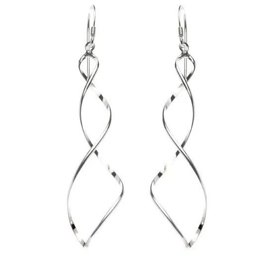 Stříbrné náušnice 925 - dvojitá lesklá spirála, afro háčky