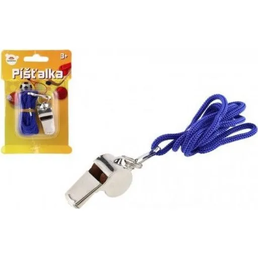 Píšťalka se šňůrkou kovová 5cm na kartě