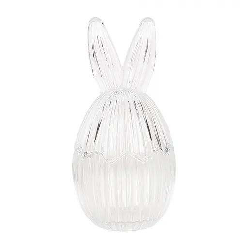 Skleněná dóza s víkem ve tvaru vejce se zaječími oušky – Ø 9*17 cm 6GL4917