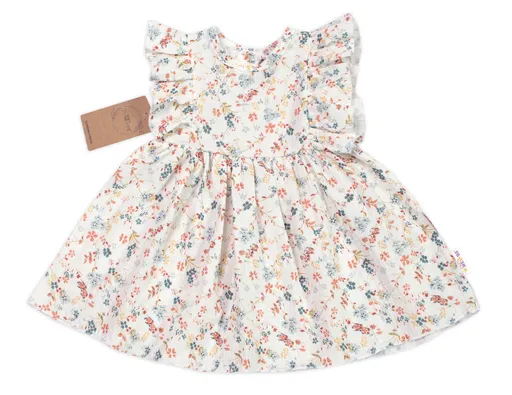 Baby Nellys Mušelínové šatičky + čelenka 2-dílná sada Luční kvítky,  smetanové vel.  104