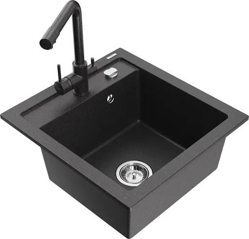 MEXEN/S Vito granitový dřez 1-miska včetně baterie Duero, černá kropenatý 6503-76-671600-76