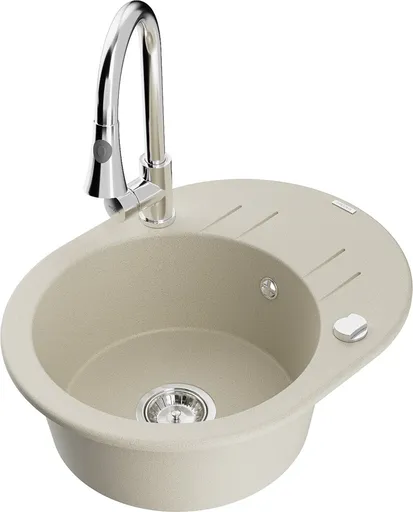 MEXEN/S Kevin granitový dřez 1 s odkapávačem včetně baterie Elia, béžová 6517-69-670101-00