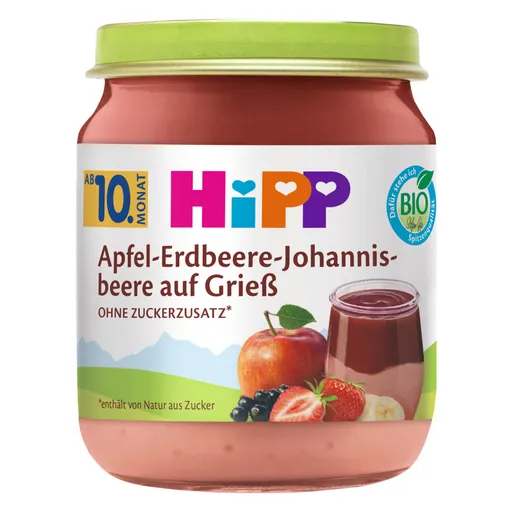 Hipp BIO Krupička s jablky, jahodami a černým rybízem 200 g