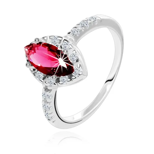Prsten ze stříbra 925, červené zrno s čirým zirkonovým okrajem - Velikost: 57