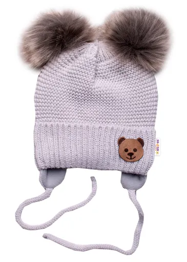 Baby Nellys Dětská zimní čepice s fleecem Teddy Bear - chlupáčk. bambulky