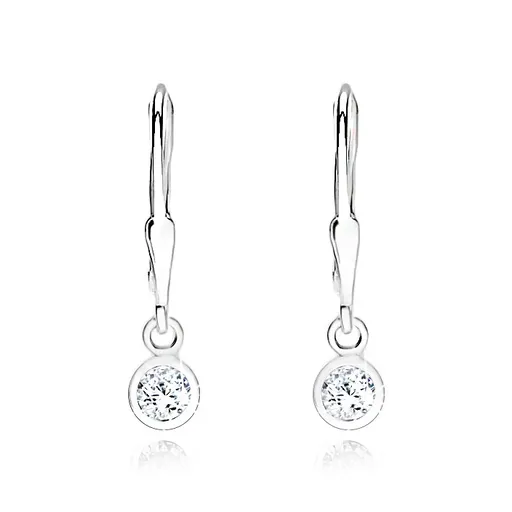 Lesklé stříbrné náušnice 925, broušený zirkon v kulaté objímce, 4 mm
