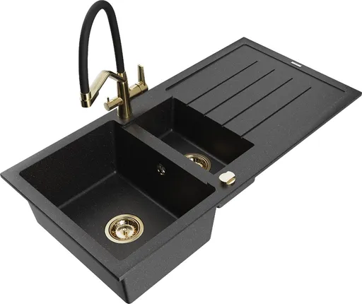 MEXEN/S Andres granitový dřez s odkapávačem včetně baterie Duo, černá/stříbrná 6515-73-671701-57-G