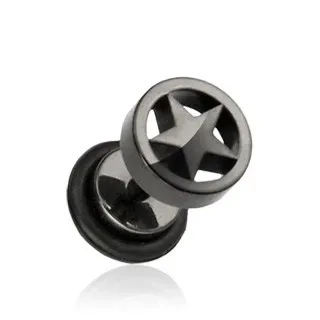 Černý falešný plug do ucha z oceli, hvězda v kruhu