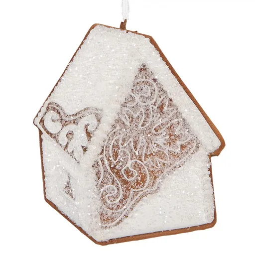 Závěsná dekorace zasněžená perníková chaloupka Frosted Ginger - 9*1*10 cm Clayre & Eef