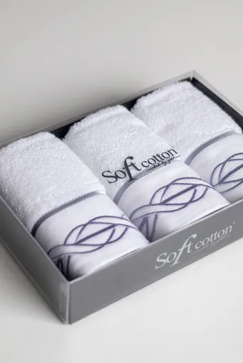 Dárková sada malých ručníků VITA, 3 ks Bílá / lila výšivka