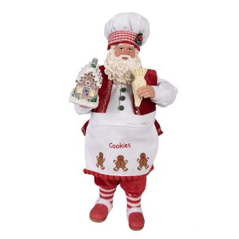 Vánoční dekorace taťka Santa Claus cukrář s perníkovou chaloupkou - 16*8*28 cm 65227