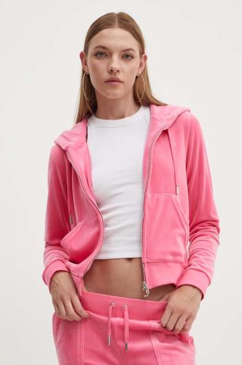 Velurová mikina Juicy Couture růžová barva, s kapucí, JCAP176