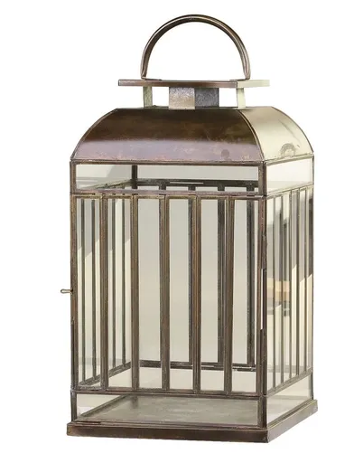 Mosazná antik kovová lucerna s mřížkou Dione - 21*21*43 cm 25066413