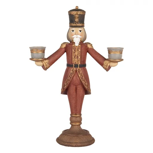 Červená antik dekorace svícen Louskáček Nutcracker 21*9*30 cm  Clayre & Eef