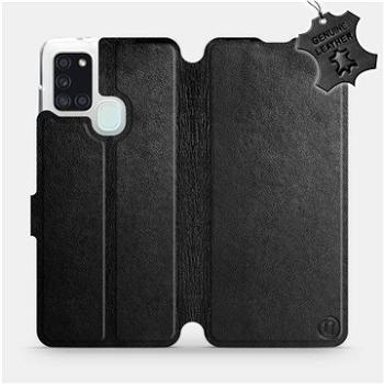 Flip pouzdro na mobil Samsung Galaxy A21S - Černé - kožené - Black Leather (5903516287338)