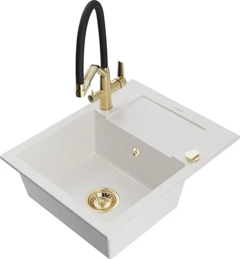 MEXEN/S Enzo granitový dřez s odkapávačem včetně baterie Duo, bílá 6506-20-671701-57-G