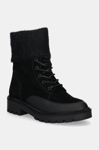 Nízké kozačky Calvin Klein Jeans COMBAT MID LACE UP BOOT WL dámské, černá barva, na plochém podpatku, YW0YW01599